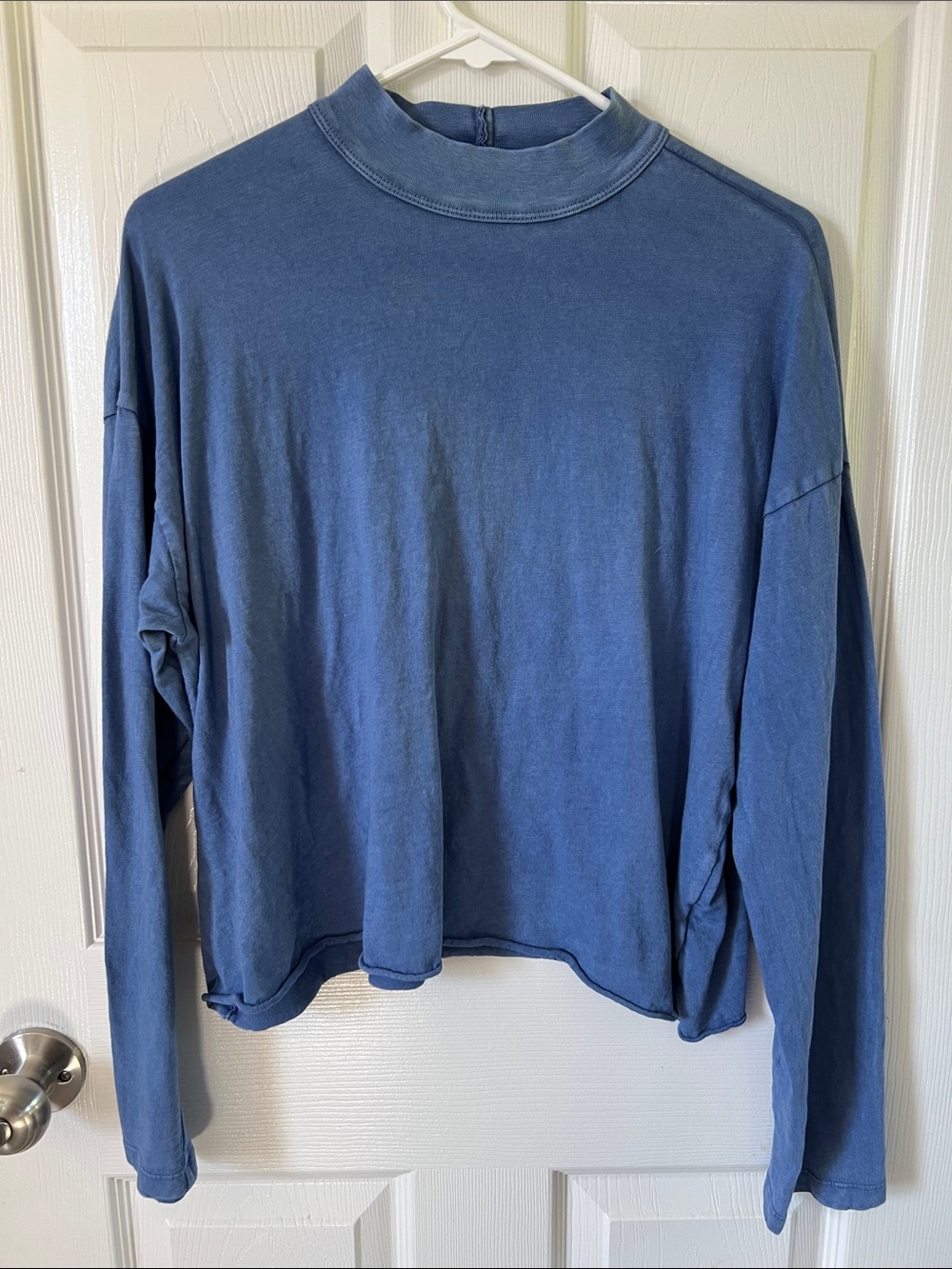 Aerie Mock Neck Blue Wash Soft Loose Fit Long Sleeve Shirt Size Medium